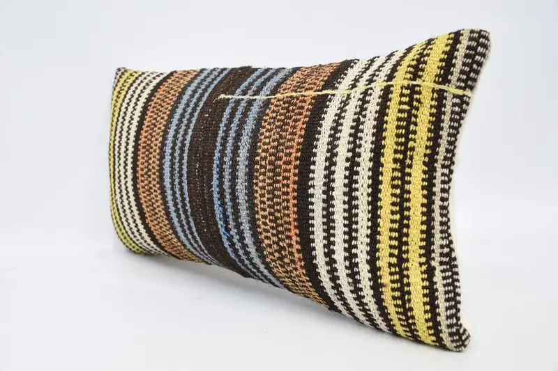 Boho Pillow, Decorative Bolster Pillow Cover, Comfy Throw Cushion, Pillow Cover, Kilim Pillow, 12x24 Yellow Pillow Cover, Ethnical Kilim Rug Pillow - 4