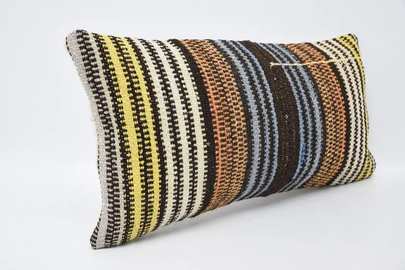 Boho Pillow, Decorative Bolster Pillow Cover, Comfy Throw Cushion, Pillow Cover, Kilim Pillow, 12x24 Yellow Pillow Cover, Ethnical Kilim Rug Pillow - 3