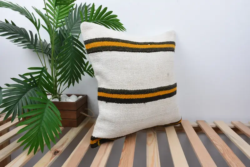 Pillow for Sofa, 20x20 White Cushion, Vintage Pillow, Pillow Sham, Shabby Chic Pillow Sham, Ethnical Kilim Rug Pillow, Patio Pillow Sham - 4