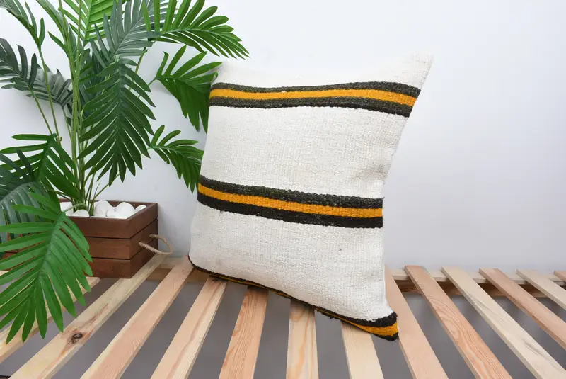 Pillow for Sofa, 20x20 White Cushion, Vintage Pillow, Pillow Sham, Shabby Chic Pillow Sham, Ethnical Kilim Rug Pillow, Patio Pillow Sham - 5