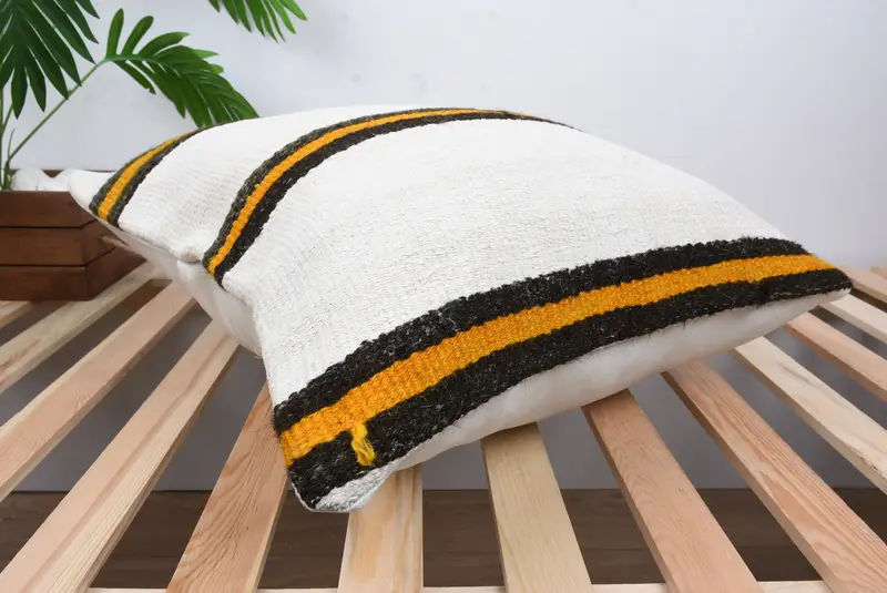 Pillow for Sofa, 20x20 White Cushion, Vintage Pillow, Pillow Sham, Shabby Chic Pillow Sham, Ethnical Kilim Rug Pillow, Patio Pillow Sham - 6