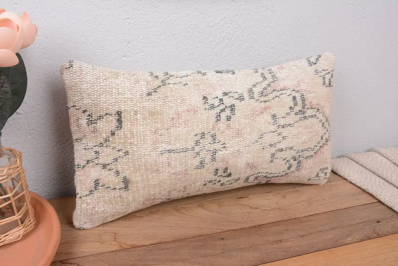 Besticktes Southwestern Beige & Braunes Wurfkissen, handgemachtes Vintage Kissen