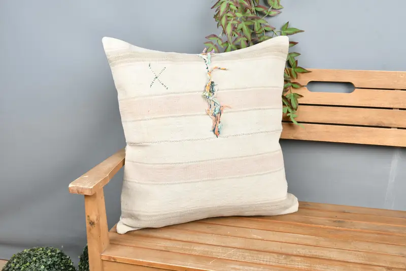 Cushion Case, Toss Pillow Case, Handmade Kilim Cushion, 24x24 Beige Pillow Sham, Throw Kilim Pillow, Kilim Cushion Sham, One Of A Kind Pillow Cover - 1