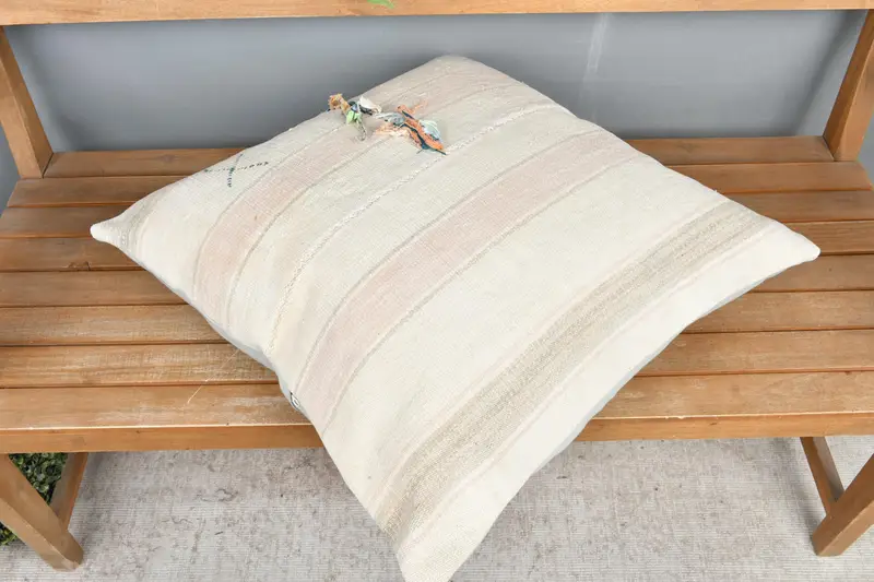 Cushion Case, Toss Pillow Case, Handmade Kilim Cushion, 24x24 Beige Pillow Sham, Throw Kilim Pillow, Kilim Cushion Sham, One Of A Kind Pillow Cover - 2