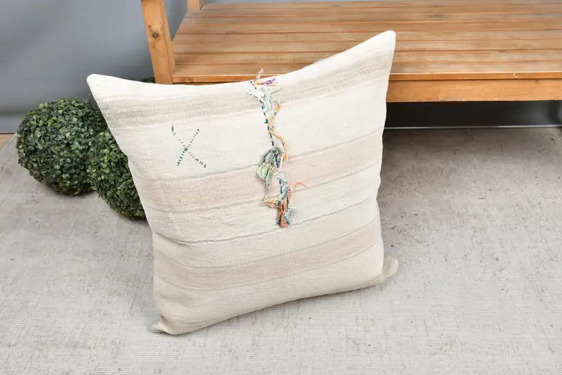 Cushion Case, Toss Pillow Case, Handmade Kilim Cushion, 24x24 Beige Pillow Sham, Throw Kilim Pillow, Kilim Cushion Sham, One Of A Kind Pillow Cover - 7