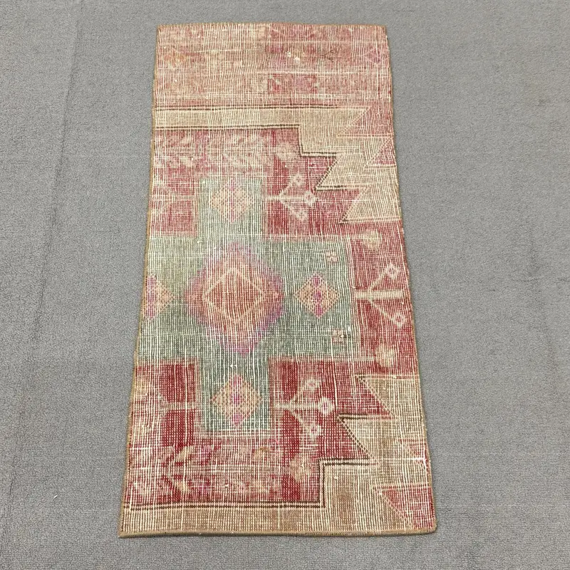 Alfombra Oushak vintage 1,4x3,3 pies (44x100 cm), alfombra turca floral roja - 1