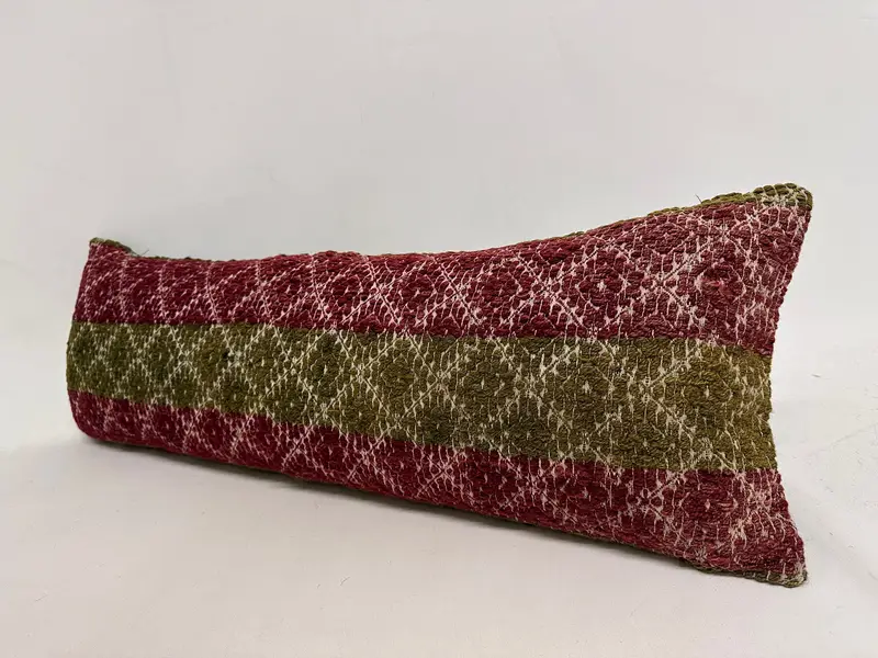 Gift Pillow, Vintage Throw Pillow Case, 12x36 Red Cushion Case, Authentic Pillow, Cushion, Ethnical Kilim Rug Pillow, Kilim Pillow Cover - 3