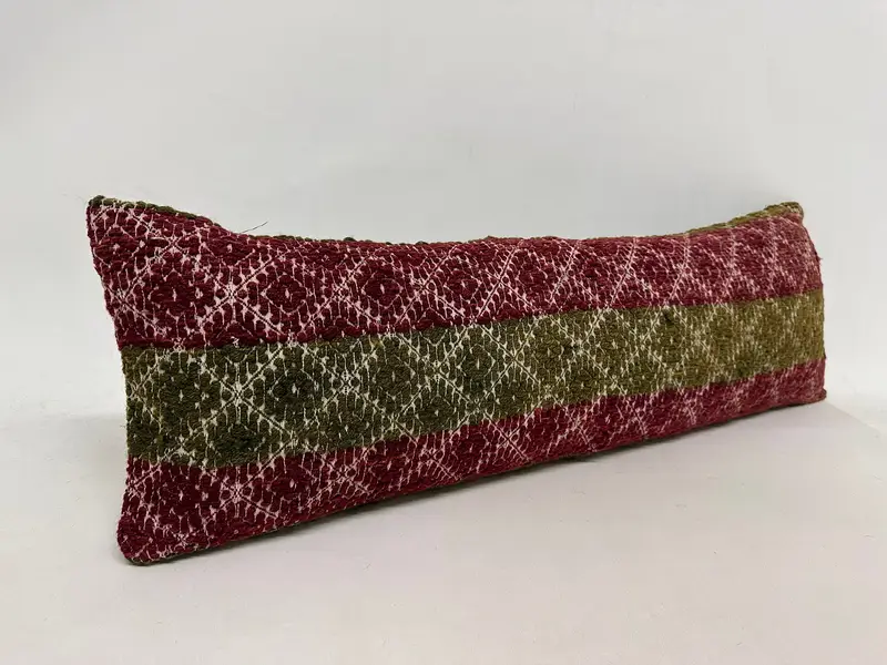 Gift Pillow, Vintage Throw Pillow Case, 12x36 Red Cushion Case, Authentic Pillow, Cushion, Ethnical Kilim Rug Pillow, Kilim Pillow Cover - 2