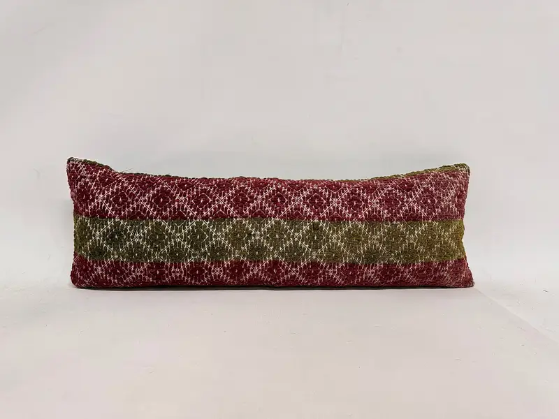 Gift Pillow, Vintage Throw Pillow Case, 12x36 Red Cushion Case, Authentic Pillow, Cushion, Ethnical Kilim Rug Pillow, Kilim Pillow Cover - 1