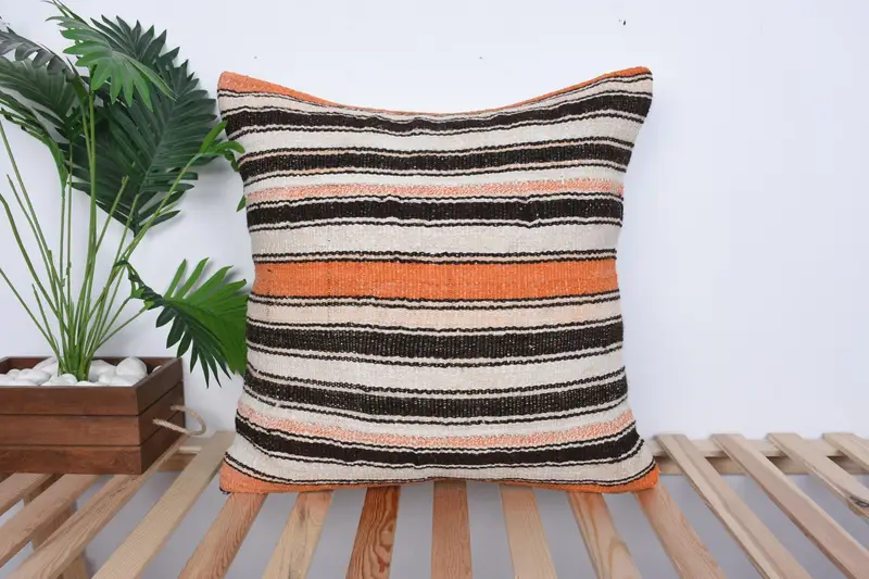 Personalized Gift Pillow Pillow Sham, Handmade Kilim Cushion, 24x24 Brown Cushion Case, Interior Designer Pillow, Boho Pillow, Cushion Cover - 1