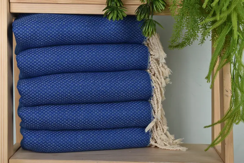 Geometric Towel Sax Blue Cotton, 38x63 Inches, Bachelorette Gift