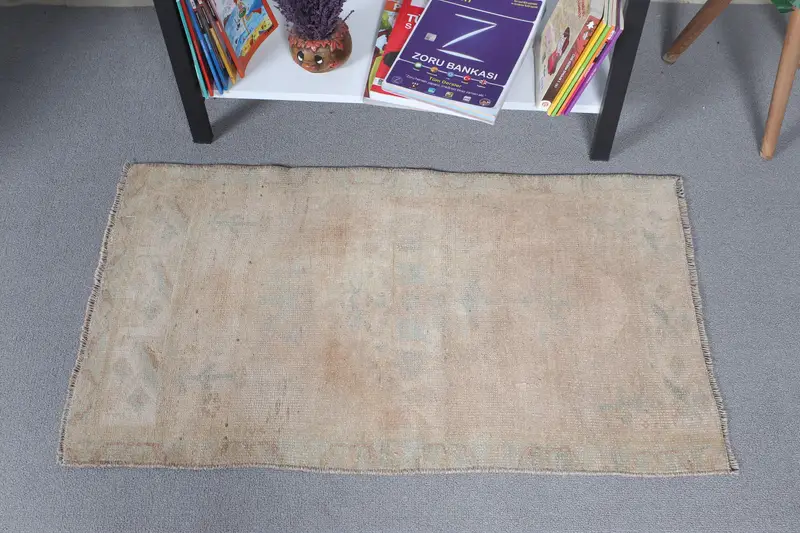 Vintage Halı, 1.8x3.1 ft Türk Halısı, Kahverengi Mavi Puantiyeli Yün Halı - 1