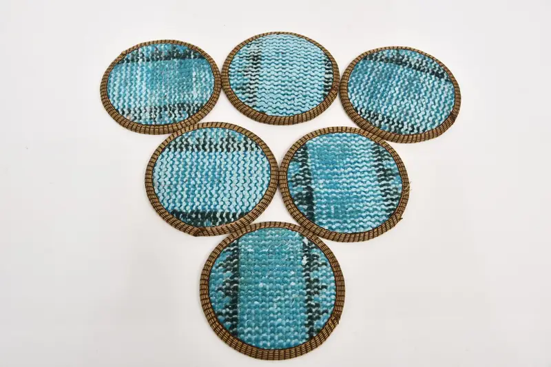 Bohemian Blue and Brown Round Coasters, Stylish Drink Coasters