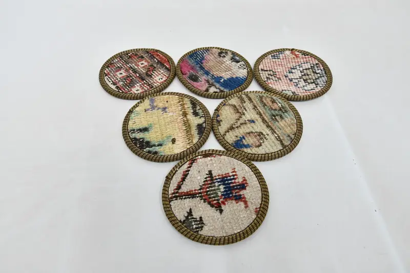 Bohemian Beige & Bronze Round Coasters, Stylish Bohemian Coasters