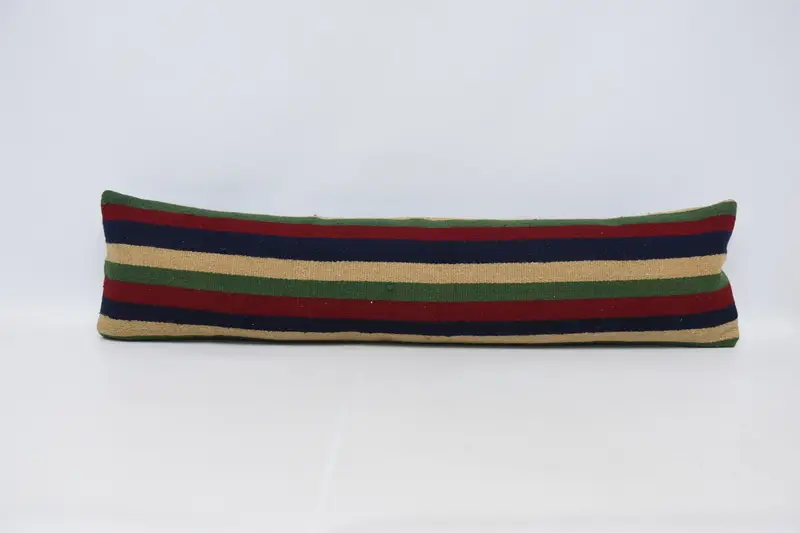Funda de cojín de lana a rayas vintage, funda de almohada roja antigua de 12x47 pulgadas - 1