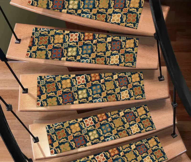 Colorful Aztec Kilim Design Printed Rug for Stairs