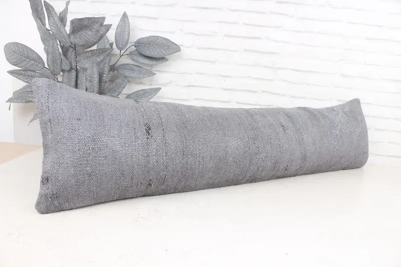 Antique Pillows, Bohemian Cushion Pillow Sham, Handmade Kilim Cushion, Cushion Cover, Gift Pillow, 12x48 Gray Cushion Cover - 3