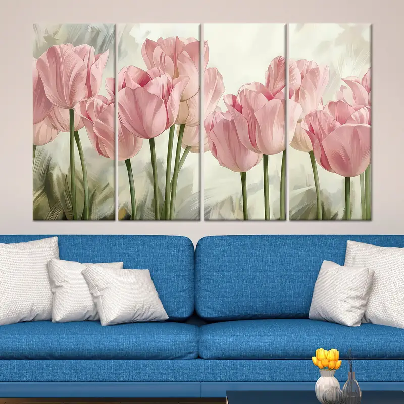 Pink Tulip Painting Print, Tulip Lover Gift, Pink Flower Wall Art, Canvas Wall Decor,  Modern Wall Decoration,  Living Room Wall Decor, - 3