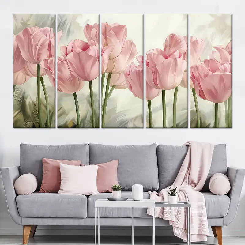 Pink Tulip Painting Print, Tulip Lover Gift, Pink Flower Wall Art, Canvas Wall Decor,  Modern Wall Decoration,  Living Room Wall Decor, - 4