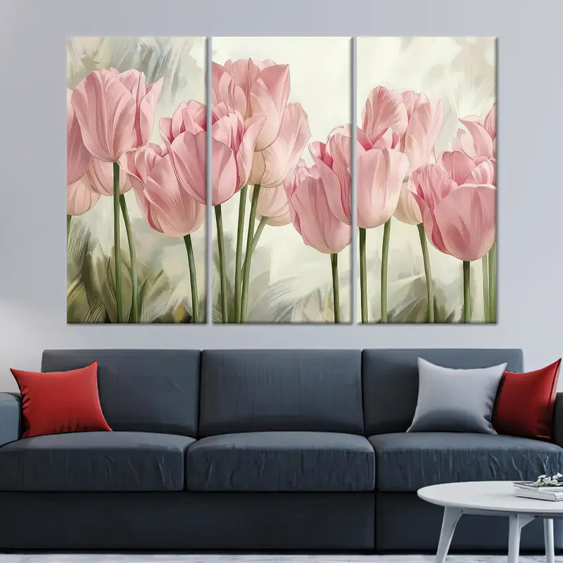 Pink Tulip Painting Print, Tulip Lover Gift, Pink Flower Wall Art, Canvas Wall Decor,  Modern Wall Decoration,  Living Room Wall Decor, - 2