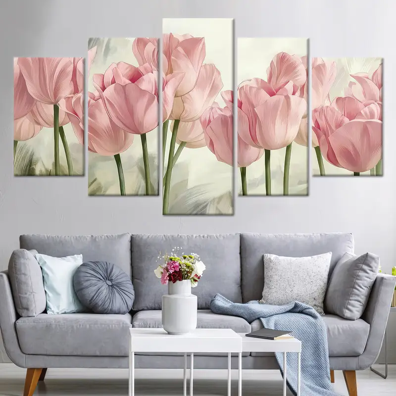 Pink Tulip Painting Print, Tulip Lover Gift, Pink Flower Wall Art, Canvas Wall Decor,  Modern Wall Decoration,  Living Room Wall Decor, - 5