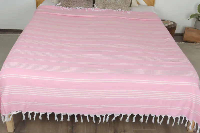 Grandma Gift, Custom Shower Curtain, Bedspread, Boho Throw Blankets, Turkish Cotton Blanket, Housewarming Gift, 96x70 Cotton Striped Towel - 8