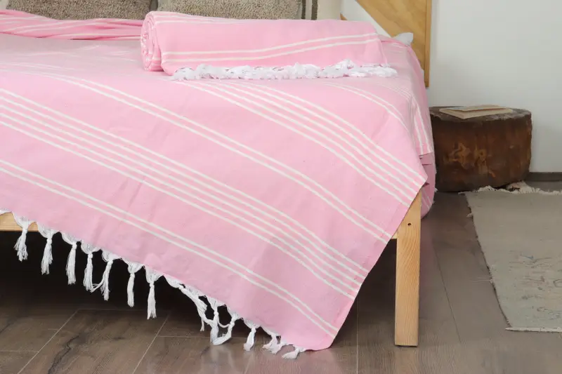 Grandma Gift, Custom Shower Curtain, Bedspread, Boho Throw Blankets, Turkish Cotton Blanket, Housewarming Gift, 96x70 Cotton Striped Towel - 7