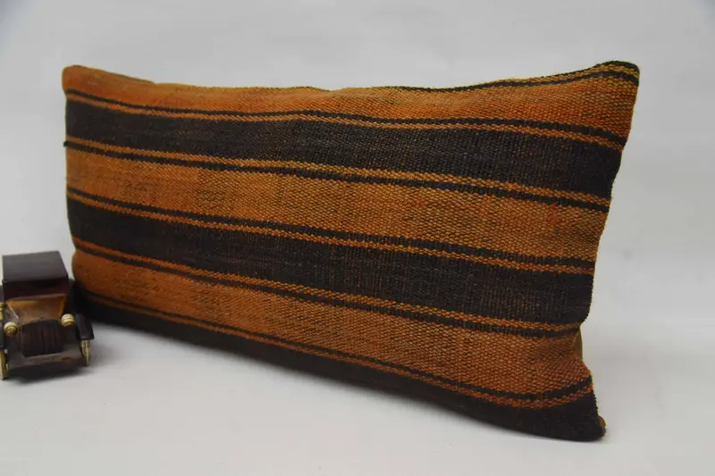 Handmade Kilim Cushion, Outdoor Bolster Pillow Case, Antique Pillows, 12x24 Orange Pillow Sham, Pet Cushion, Pillow, Boho Pillow - 3