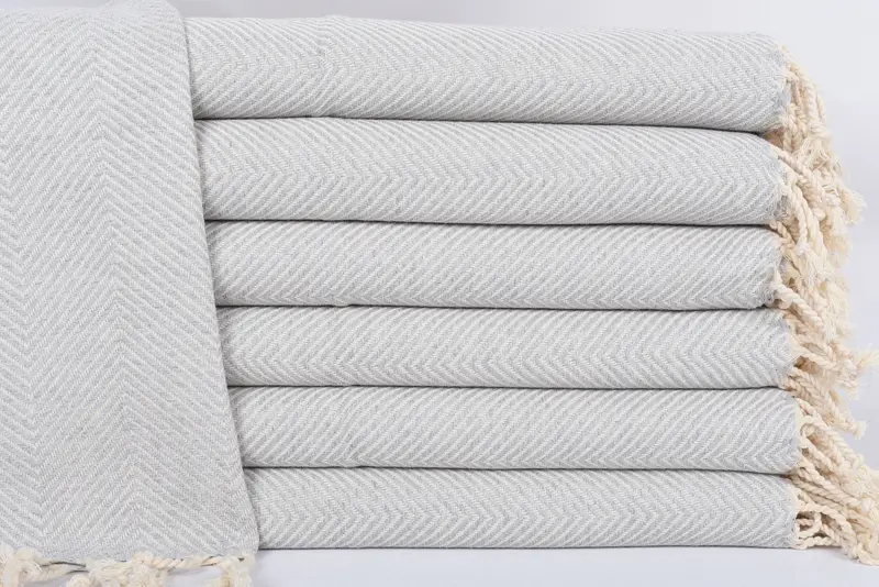 Personalized Turkish Cotton Gray Herringbone Bath Towel, 40x20 Inches