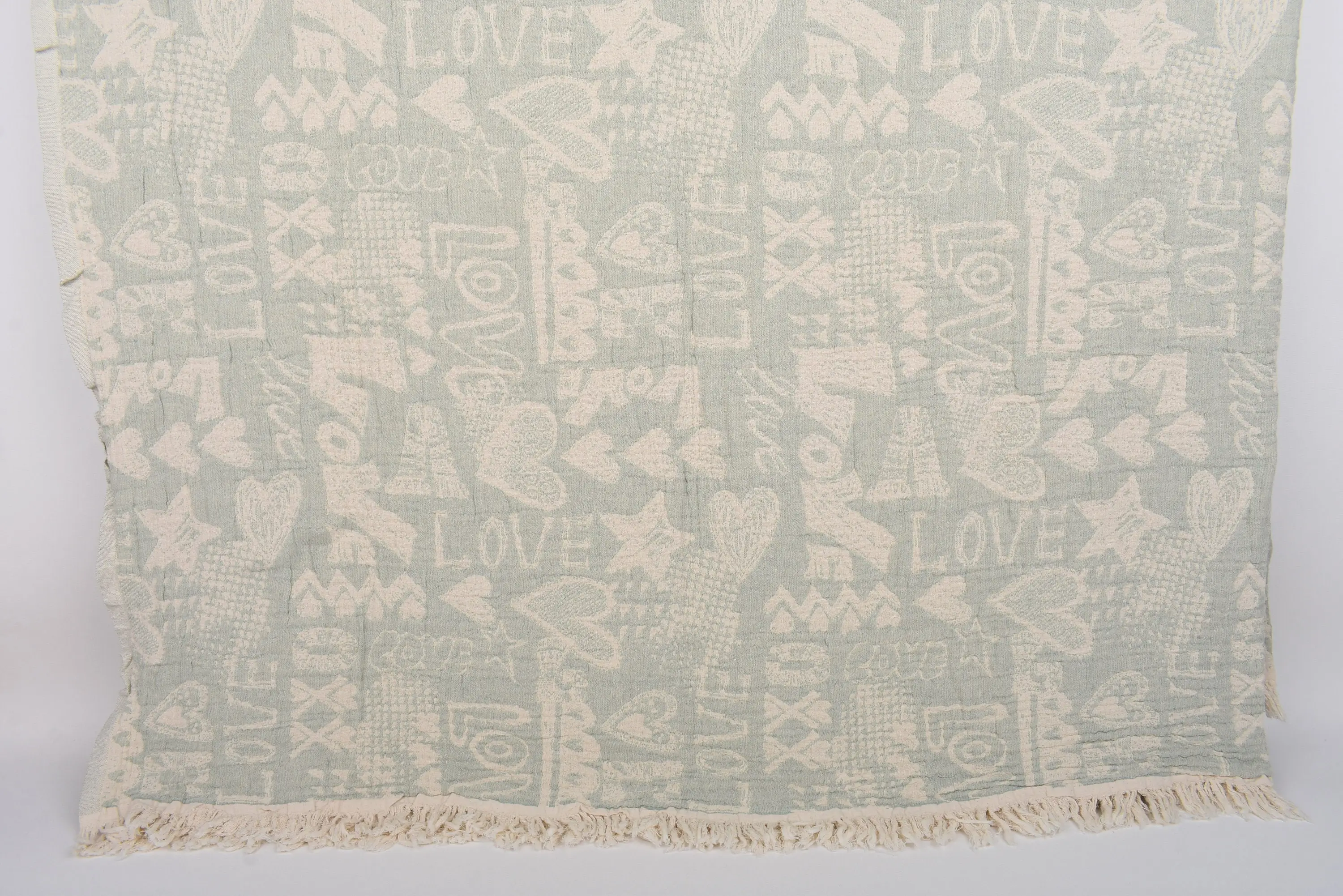 Mint Love Design Throw Organic Cotton Animal Print, 97x75 Inches - 1