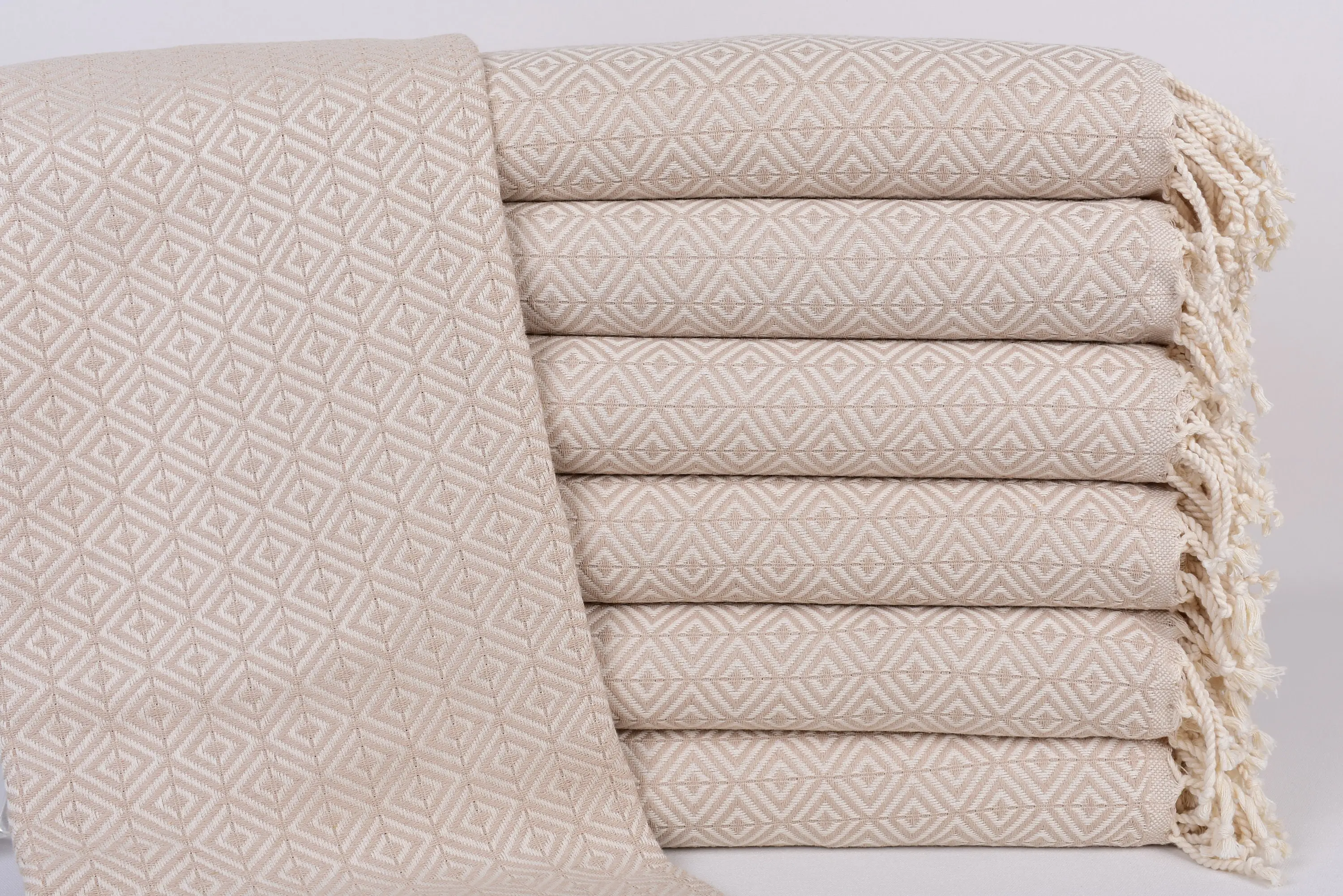 Beige Diamond Towel Beach Towel Organic Cotton, 70x40 Inches - 1