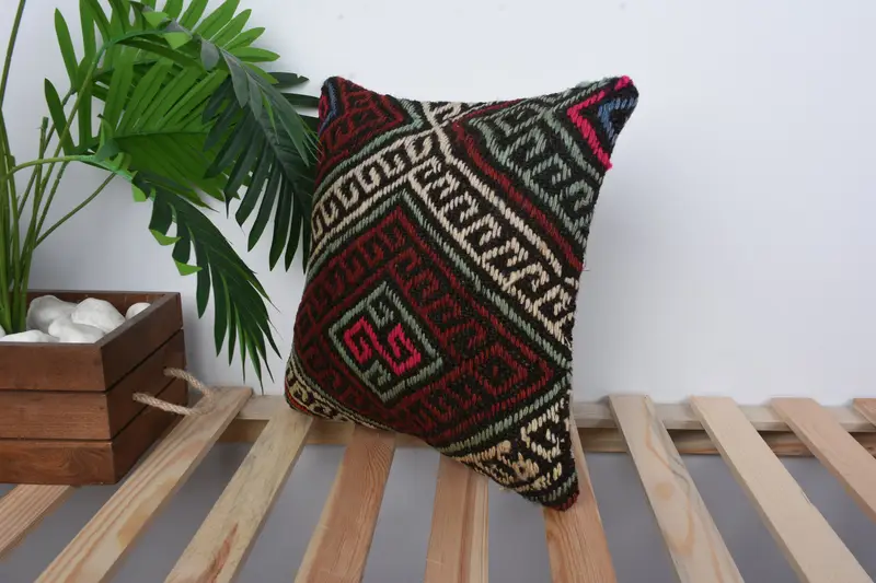 14x14 Red Pillow Case, Bed Cushion Case, Boho Pillow Sham Cover, Wool Kilim Pillow Pillow Cover, Boho Pillow, Pillow, Throw Kilim Pillow - 5