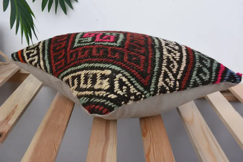 14x14 Red Pillow Case, Bed Cushion Case, Boho Pillow Sham Cover, Wool Kilim Pillow Pillow Cover, Boho Pillow, Pillow, Throw Kilim Pillow - 6