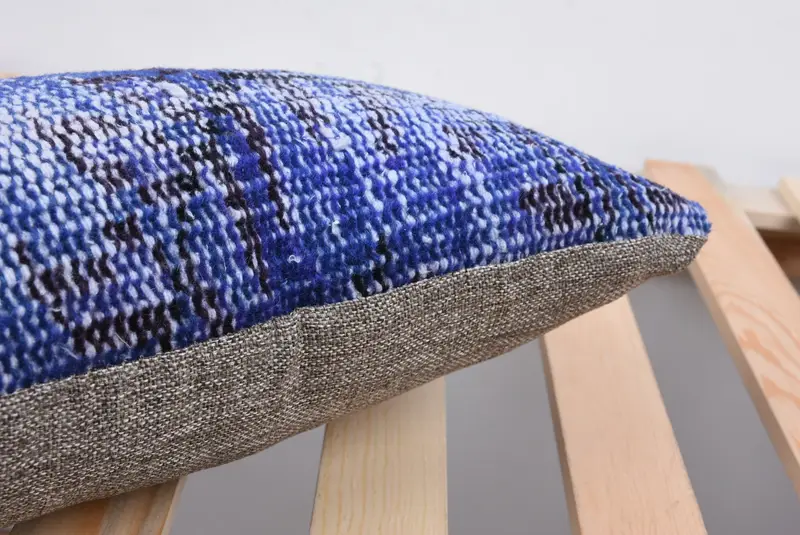 Nautical Throw Cushion Case, Pillow Case, Turkish Kilim Pillow, Boho Pillow, 8x16 Blue Cushion, Turkish Pillow, Anatolian Pillow - 7