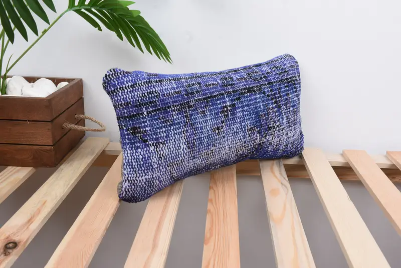 Nautical Throw Cushion Case, Pillow Case, Turkish Kilim Pillow, Boho Pillow, 8x16 Blue Cushion, Turkish Pillow, Anatolian Pillow - 4