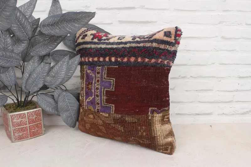 Ethnical Kilim Rug Pillow, 16x16 Purple Cushion Cover, Boho Pillow, Decorative Throw Pillow, Decorative Cushion, Vintage Kilim Pillow, Cushion Cover - 4