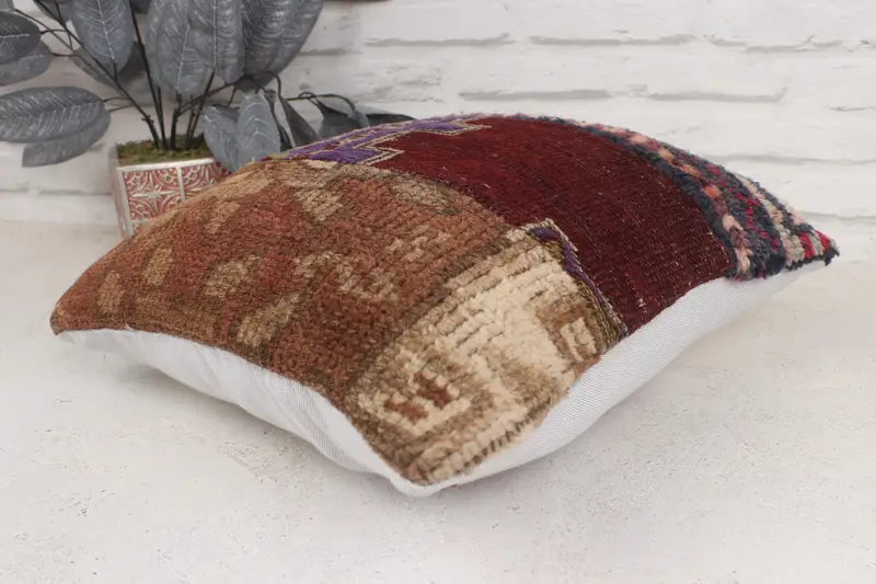 Ethnical Kilim Rug Pillow, 16x16 Purple Cushion Cover, Boho Pillow, Decorative Throw Pillow, Decorative Cushion, Vintage Kilim Pillow, Cushion Cover - 6