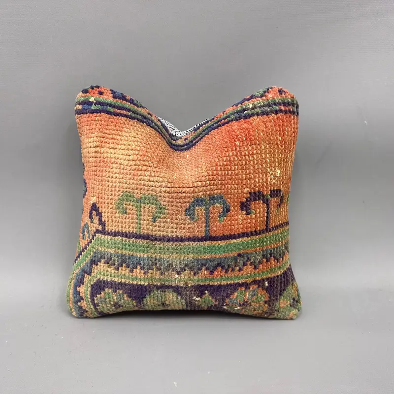 Kilim Cushion Sham, Seat Pillow Case, Cushion Case, 12x12 Orange Pillow Case, Seat Pillow Sham, Kilim Pillow Cover, Vintage Kilim Throw Pillow - 1