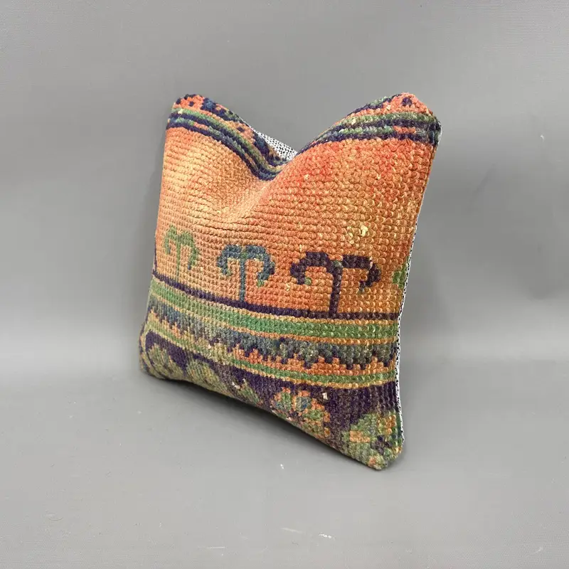 Kilim Cushion Sham, Seat Pillow Case, Cushion Case, 12x12 Orange Pillow Case, Seat Pillow Sham, Kilim Pillow Cover, Vintage Kilim Throw Pillow - 3