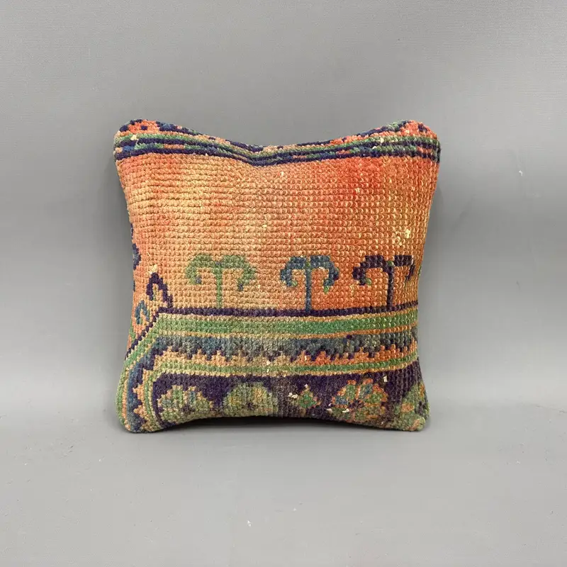 Kilim Cushion Sham, Seat Pillow Case, Cushion Case, 12x12 Orange Pillow Case, Seat Pillow Sham, Kilim Pillow Cover, Vintage Kilim Throw Pillow - 4