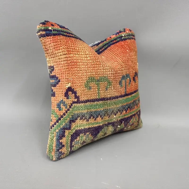 Kilim Cushion Sham, Seat Pillow Case, Cushion Case, 12x12 Orange Pillow Case, Seat Pillow Sham, Kilim Pillow Cover, Vintage Kilim Throw Pillow - 2