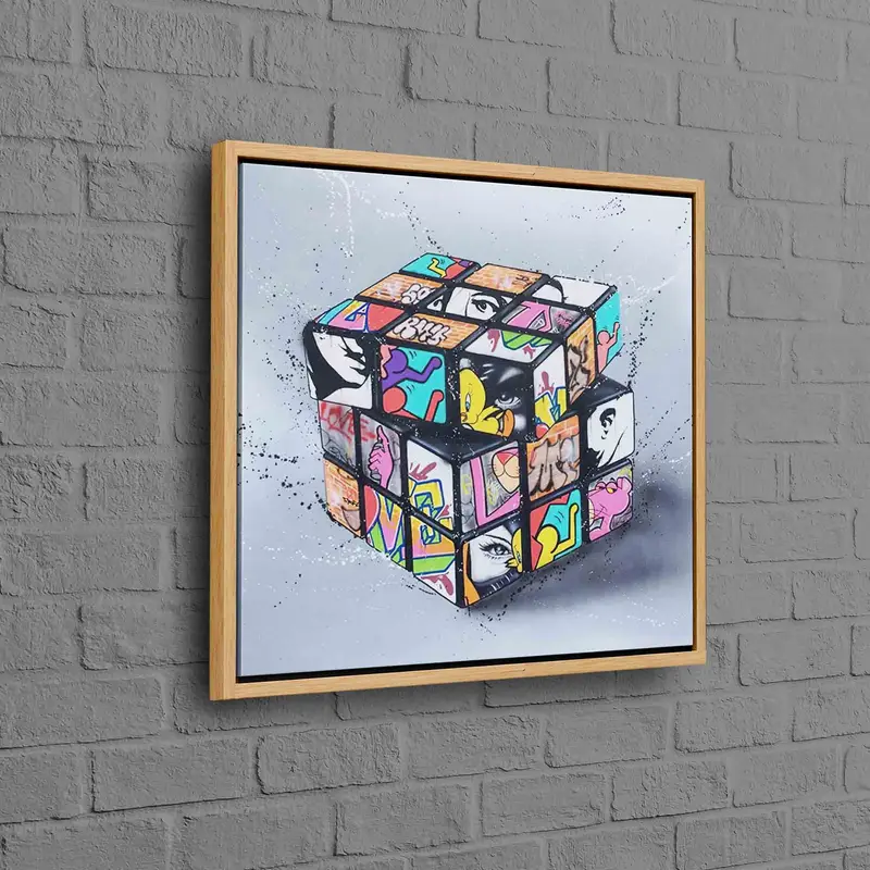 Lienzo moderno Graffiti Rubik's Cube - Arte vibrante de sala de juegos