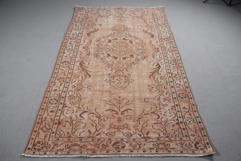 Vintage Alan Halısı, 4.6x8.4 ft Türk Halısı, Turuncu Oushak Yün Halısı - 1