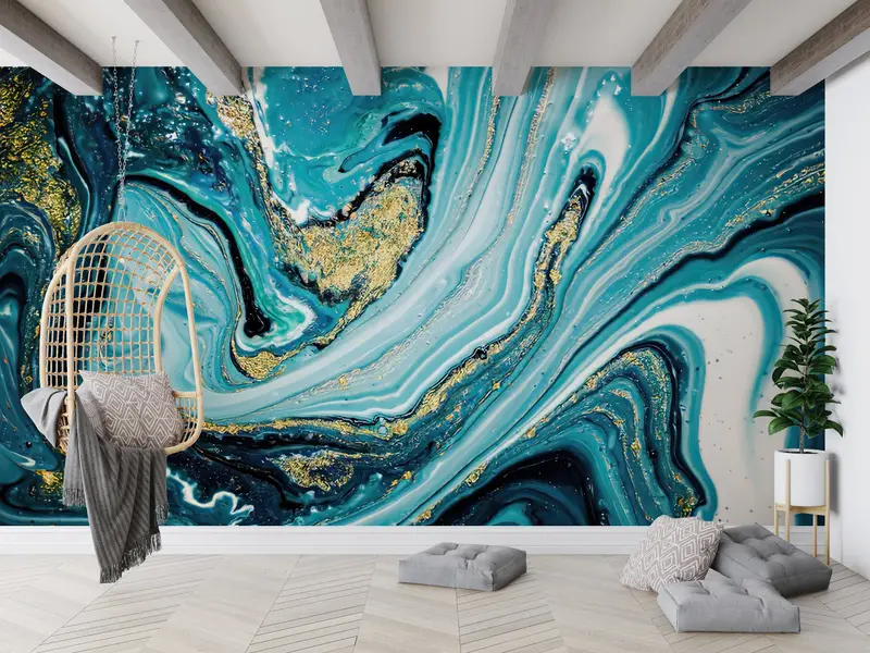 Shimmery Wall Painting, Blue Marble Wall Poster, , Wall Paper Peel and Stick, Custom Wall Paper, Modern Wall Paper, Marble Wall Painting, - 3