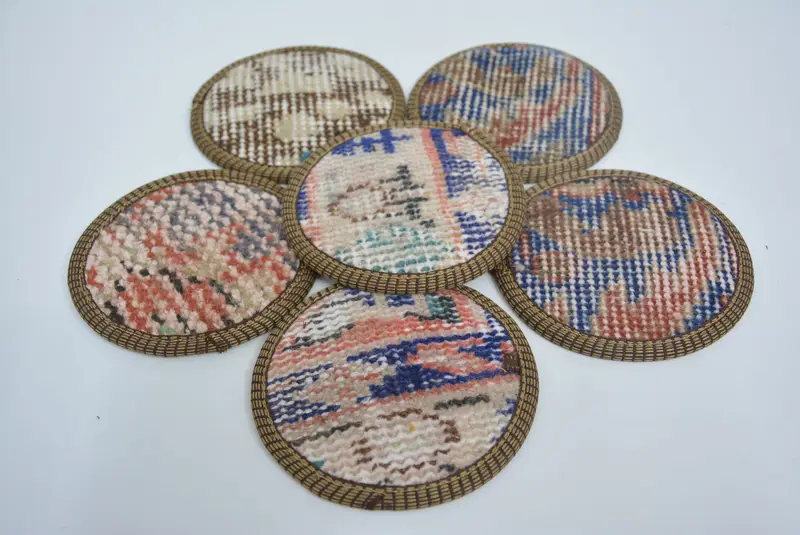 Blauer und beiger Kelim-Untersetzer, stilvoller Stammes-Untersetzer