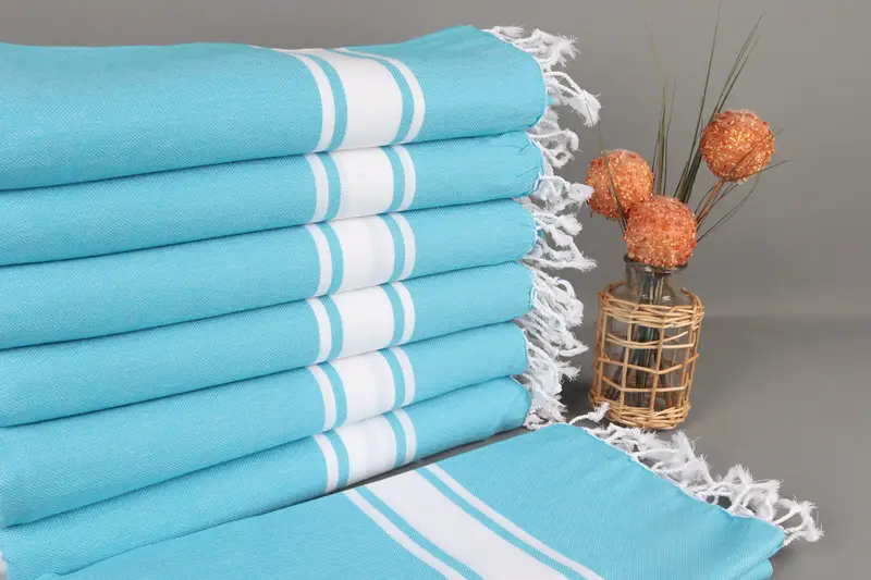 Turkish Towel Turquoise Striped Organic Cotton, 40x71 Inches