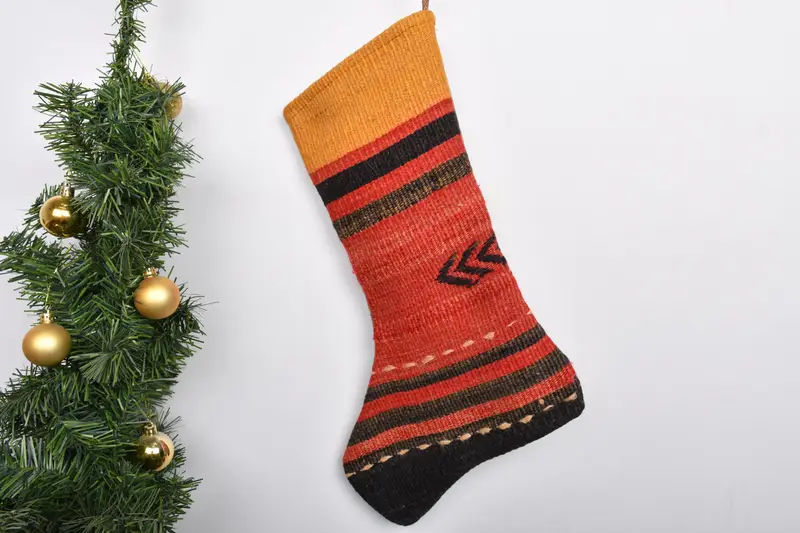 Rustik Kilim Noel Süsleri Deseni, Benzersiz 7 İnç Çorap