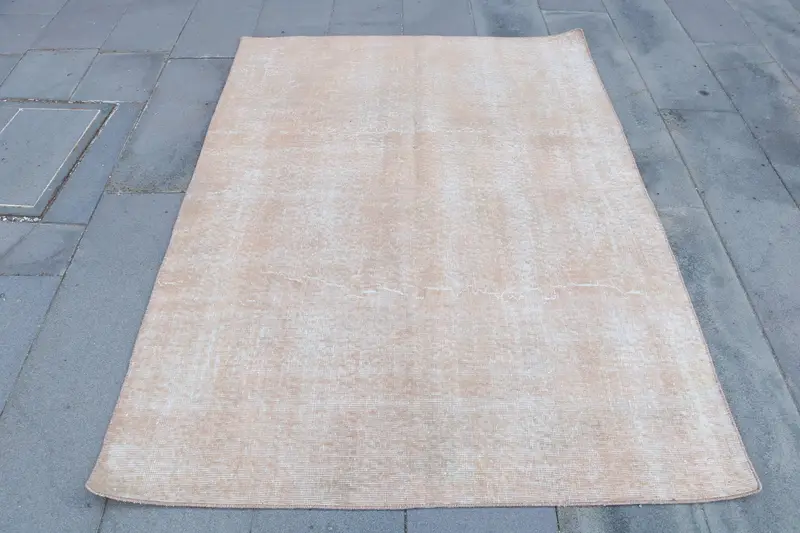 Vintage Turkish Rug, 4.5x6.4 ft Oushak Rug, Brown White Plants & trees Rug - 1