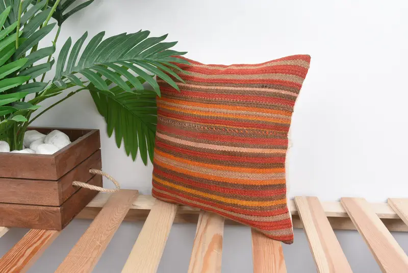 Handmade Rug Seat Cushion Case, Home Decor Pillow, Pillow Case, 12x12 Red Pillow Case, Kilim Cushion Sham, Antique Pillows - 5