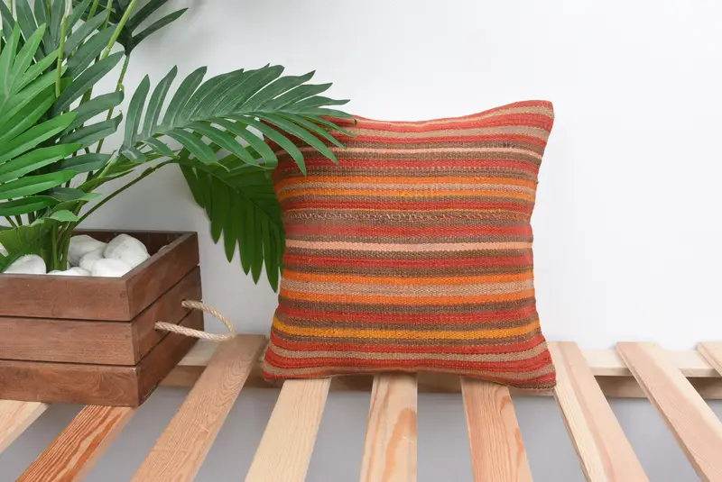 Handmade Rug Seat Cushion Case, Home Decor Pillow, Pillow Case, 12x12 Red Pillow Case, Kilim Cushion Sham, Antique Pillows - 1